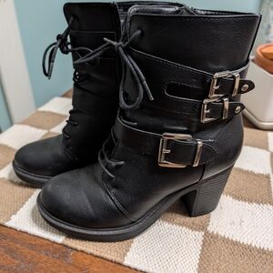 Black Ankle Boots with Buckle Detail